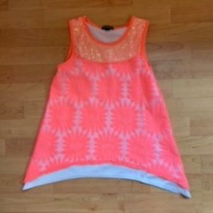 Coral Sequin Floral Tank Top